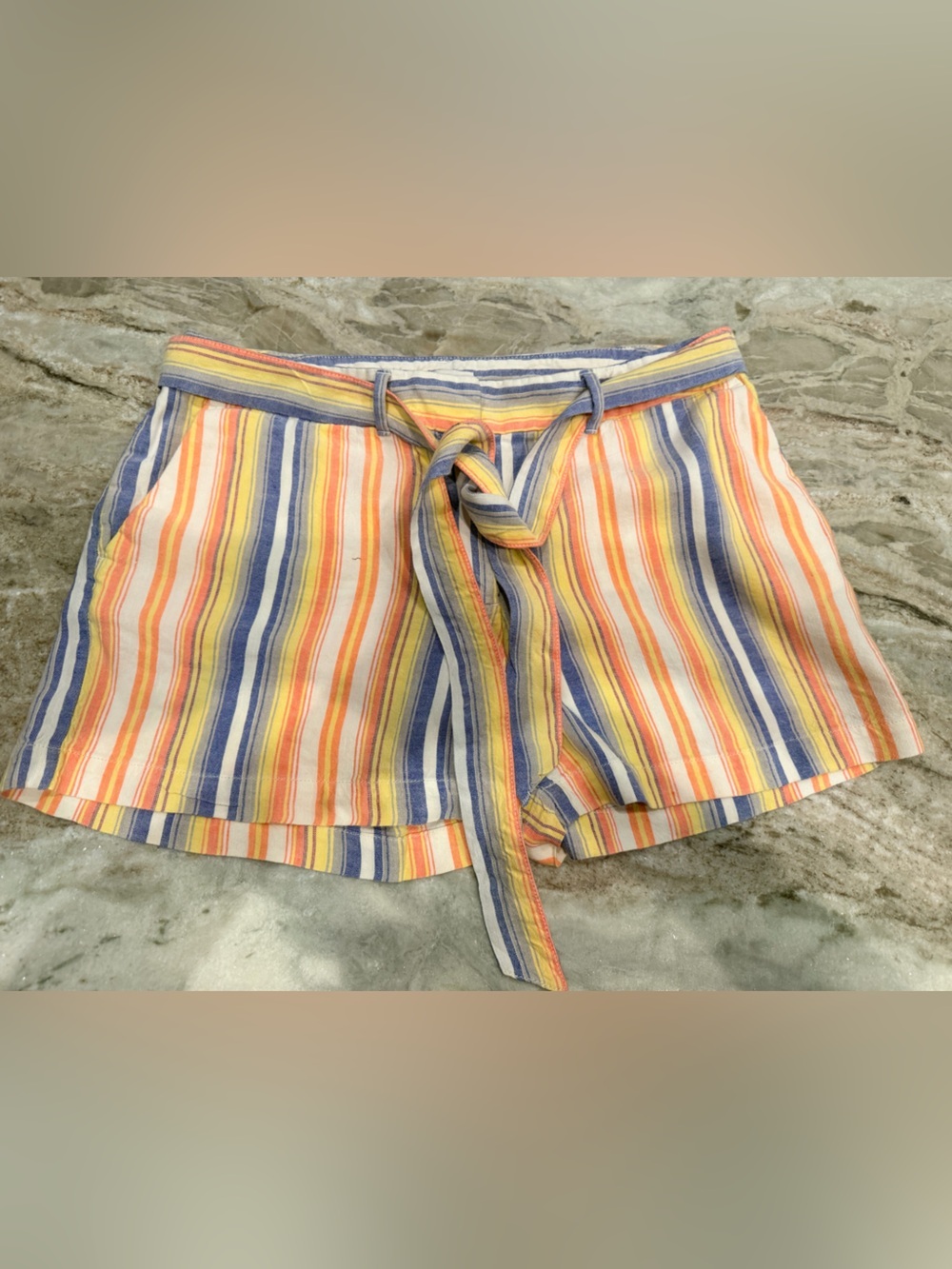 LOFT Linen Blend Striped Tie Waist Shorts Size 6 Coastal Summer Pastel